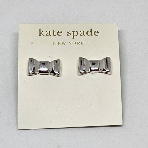 NWT Kate Spade Take a Bow Stud Earrings Silver Tone - Picture 10 of 11